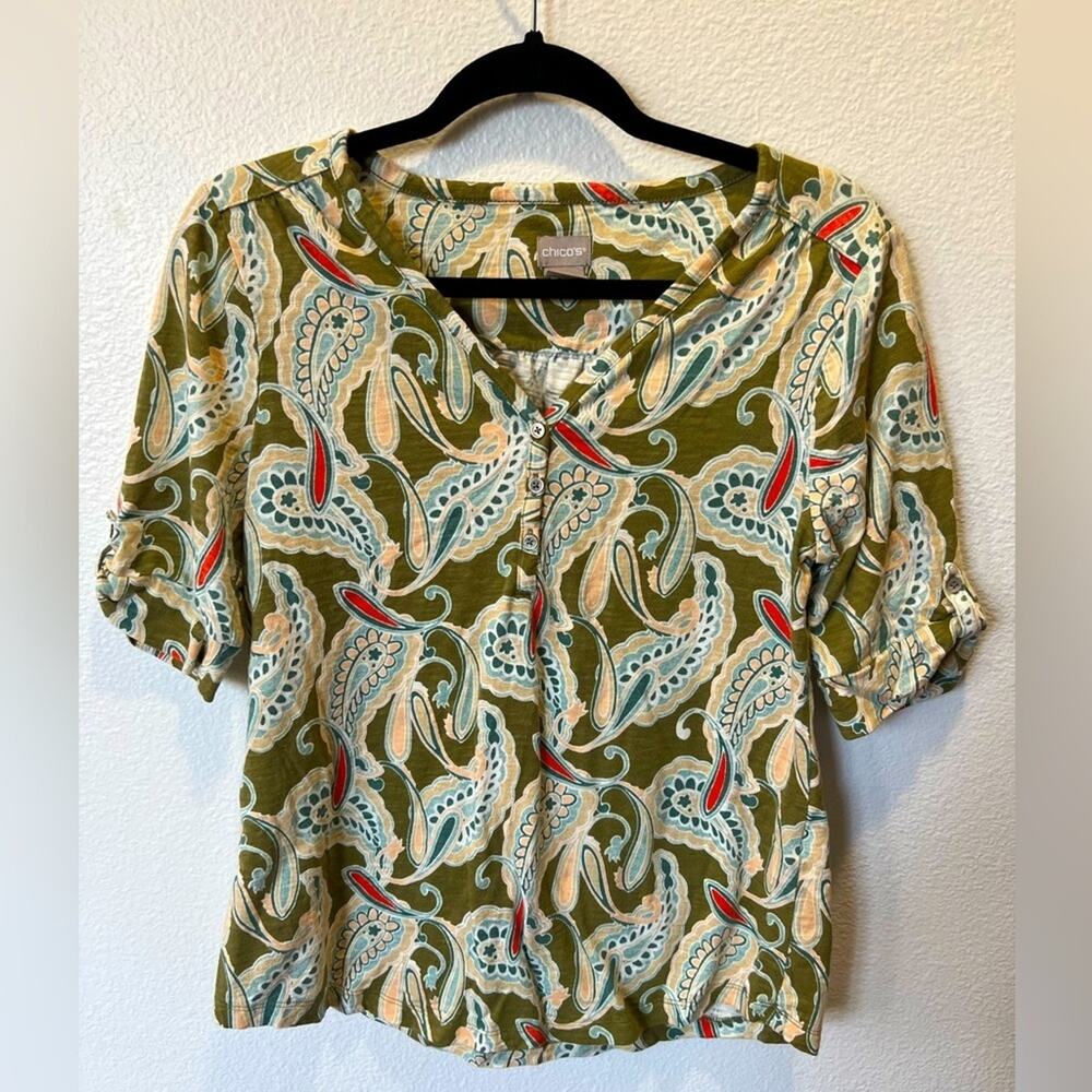 Chicos CottonSlub Paisley Henley Tee size 1